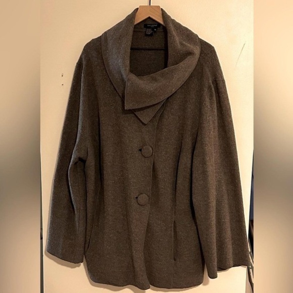 SANDRO | Dark Gray Wool Blend Cowl Neck Wrap Cardigan Jacket, Size 2XL, XXL